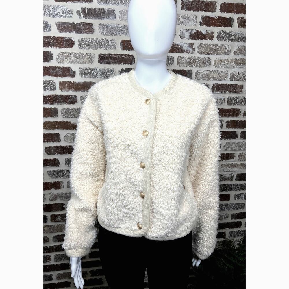 English Factory NWT gold tone buttons front pockets cream cardigan women's S